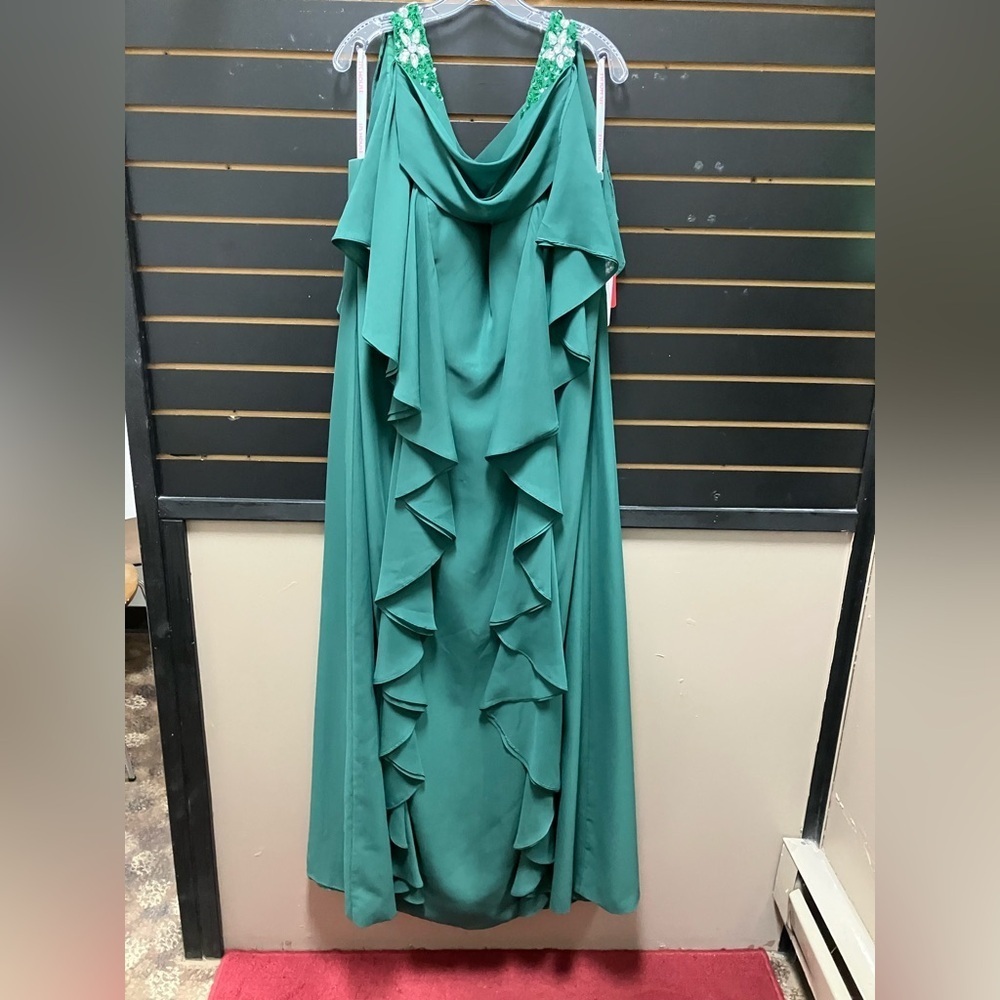 JJs House Green Ruffled Maxi Gown for Cocktail